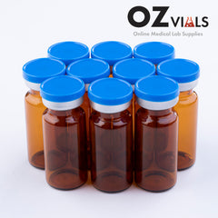 10ml Glass Vials Amber 22x50mm Rubbers and Lid Combo u/s