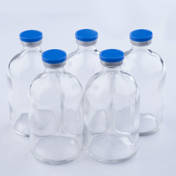 Tray of 100ml Glass Vials Moulded 51x95mm Rubbers and Lid Combo
