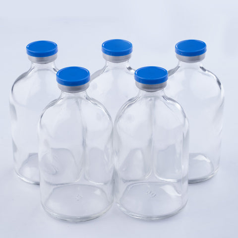 Tray of 100ml Glass Vials Moulded 51x95mm Rubbers and Lid Combo