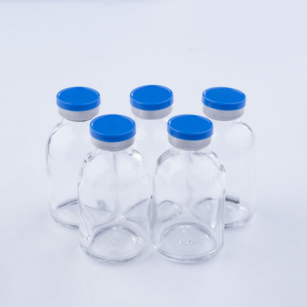 Tray of 30ml Glass Vials Moulded 36x63mm Rubbers and Lid Combo